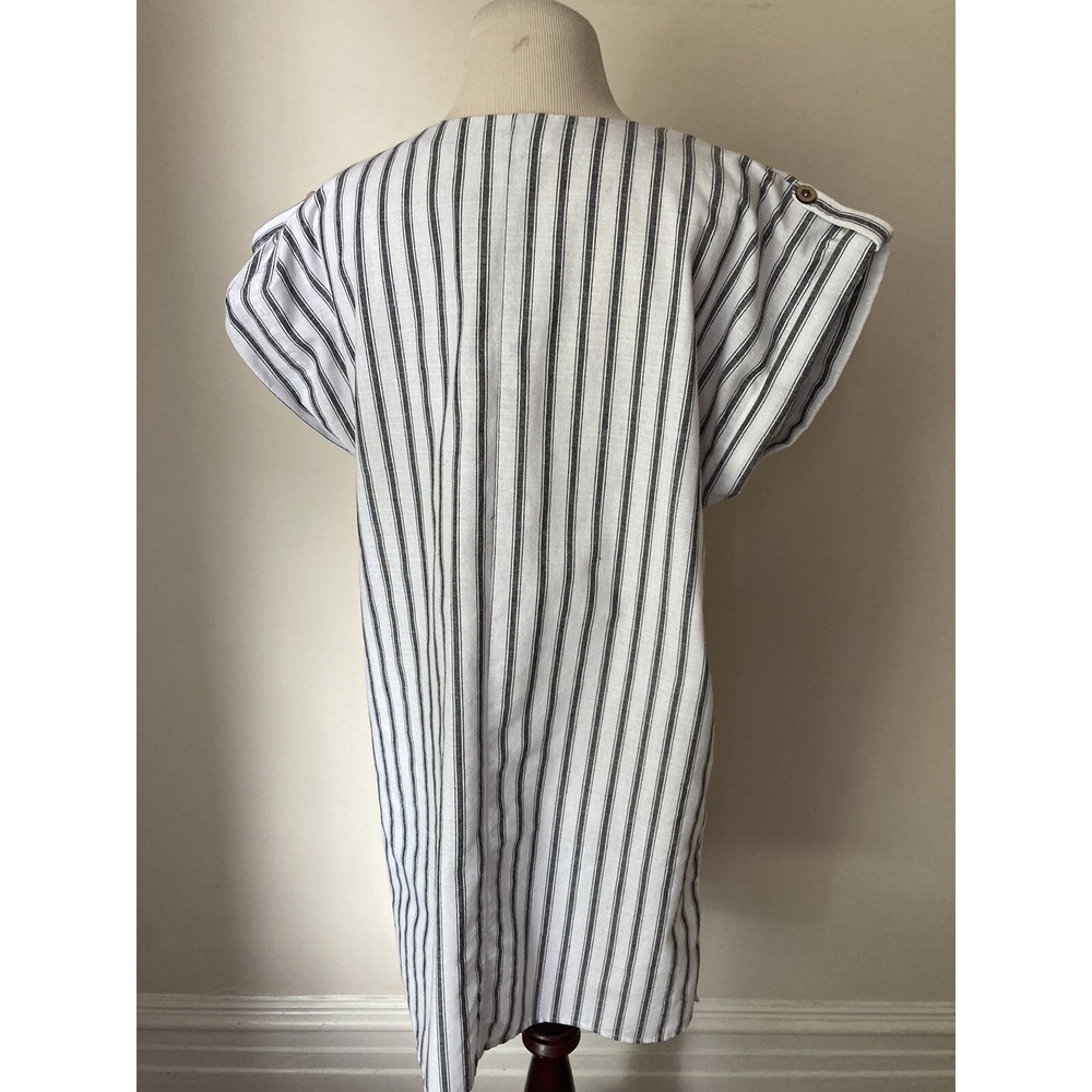 Cottagecore Love Tree Dress Sz LWhite With Black Strips Short Sleeve Coastal - Picture 7 of 12